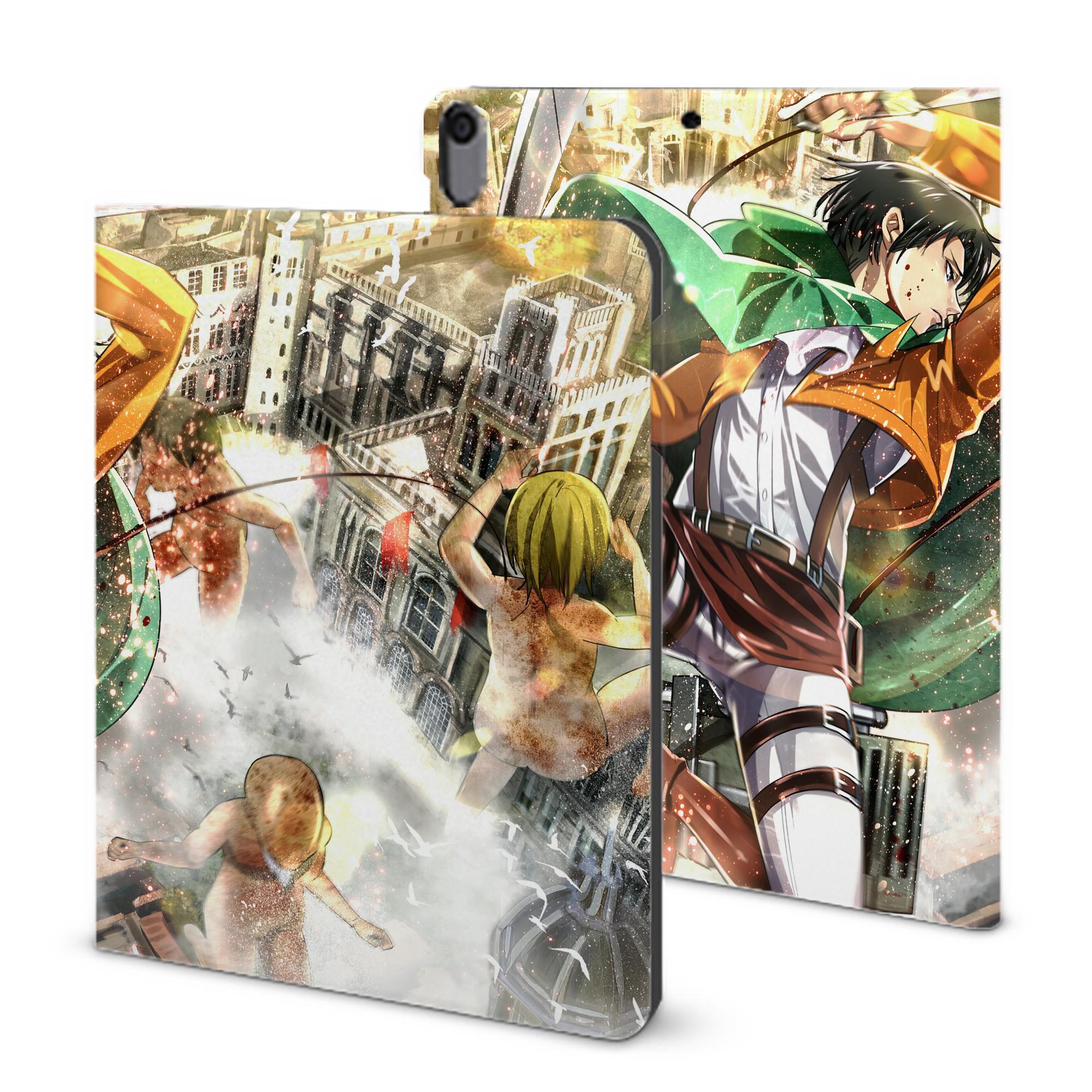 （画像用） 進撃の巨人 Attack on Titan IPad ケース ブック型 PUレザー TPU 耐衝撃 軽量 薄型 ペン収納なし 全面保護 IPad 各モデル対応